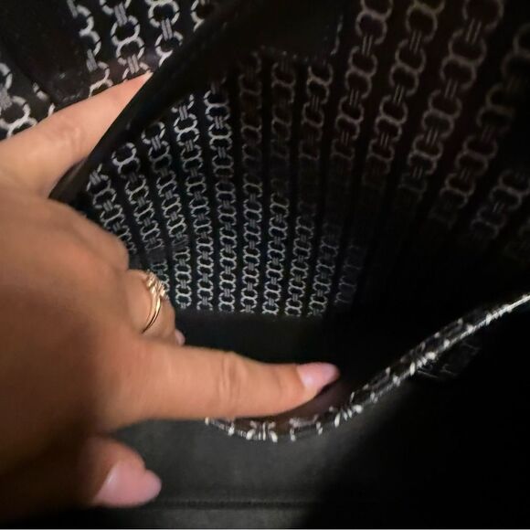 Tory Burch Gemini Link Canvas Tote Navy Black Striped Chain Print Large Bag - Picture 5 of 16